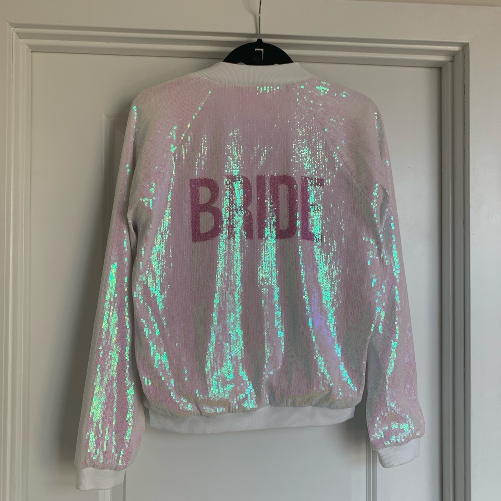 Hayley Paige Sequin Bride Bomber Jacket Size S